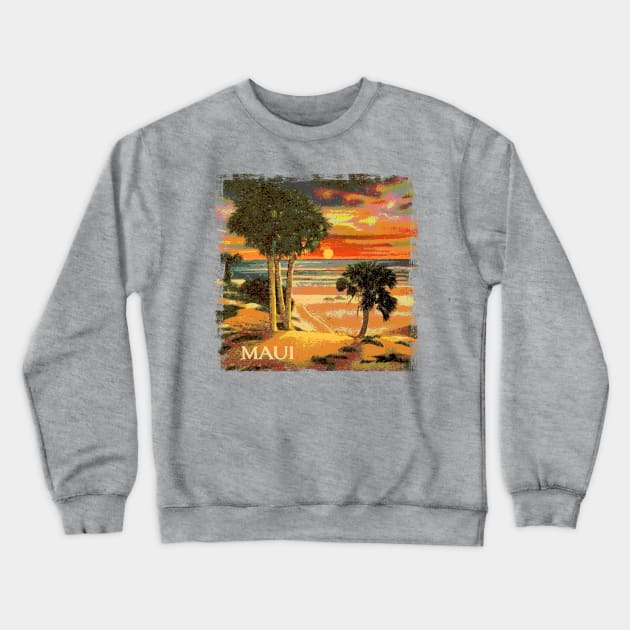 Maui Hawaii Sunset Palm Tree Tropical Beach Retro Style Souvenir Crewneck Sweatshirt by Pine Hill Goods